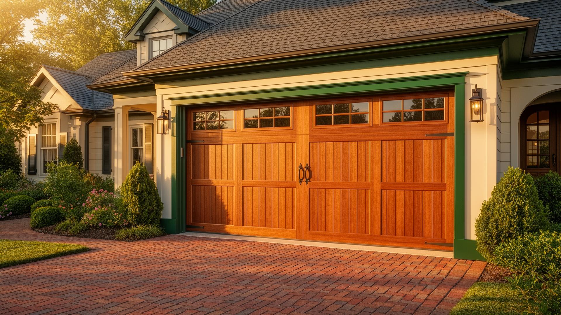 Beautiful carriage-style garage door on suburban home